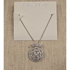 Vinatge Sterling Silver CZ Christmas Pendant & Sterling‎ Box Chain 18" NWT - ATI